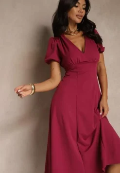 Fuksjowa Rozkloszowana Sukienka Koktajlowa Ozdobiona Wiązaniem Ziverine