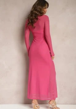 Fuksjowa Siateczkowa Sukienka o Taliowanym Kroju z Halką Manemoma