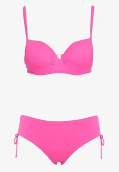 Fuksjowe Bikini Biustonosz z Usztywnianymi Miseczkami Majtki Figi Ozdobione Troczkami Tamarie