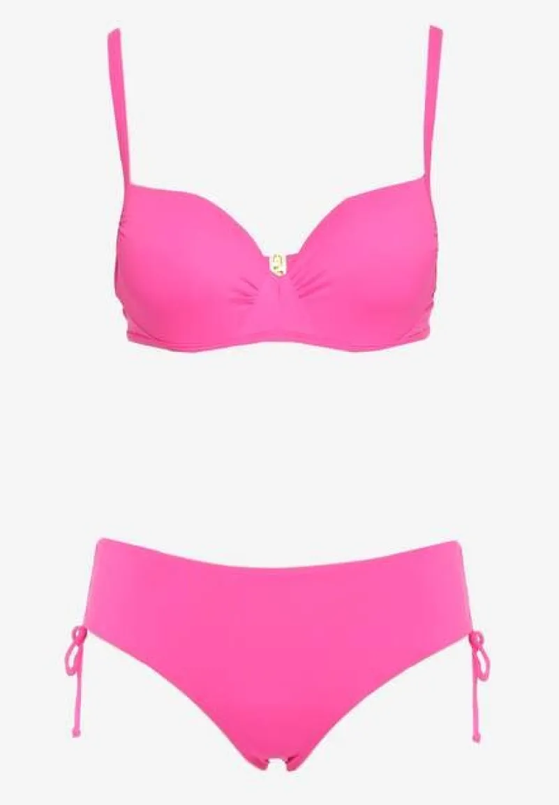 Fuksjowe Bikini Biustonosz z Usztywnianymi Miseczkami Majtki Figi Ozdobione Troczkami Tamarie