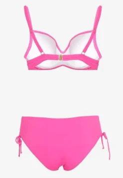 Fuksjowe Bikini Biustonosz z Usztywnianymi Miseczkami Majtki Figi Ozdobione Troczkami Tamarie