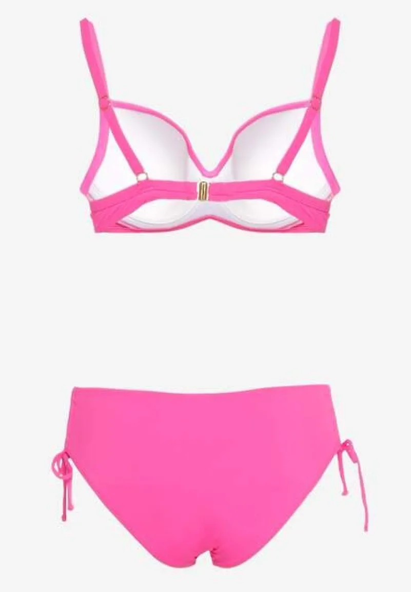 Fuksjowe Bikini Biustonosz z Usztywnianymi Miseczkami Majtki Figi Ozdobione Troczkami Tamarie