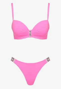Fuksjowe Bikini Biustonosz i Majtki Figi z Aplikacją z Cyrkoniami Nateria
