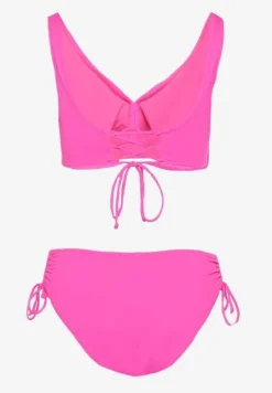 Fuksjowe Bikini Biustonosz i Majtki Figi z Wiązaniem Kinalisa