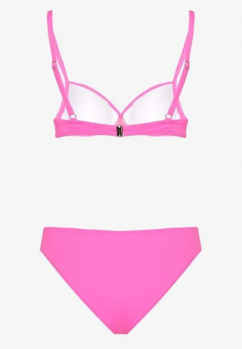 Fuksjowe Bikini Majtki Figi Biustonosz z Trójkątną Aplikacją Natizeria