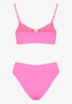 Fuksjowe Bikini Majtki Figi i Biustonosz Ozdobiony Metaliczną Aplikacją Kinniela