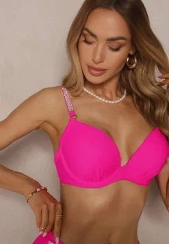 Fuksjowe Bikini Majtki Figi i Biustonosz z Cyrkoniami Tenumela