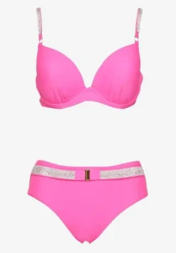 Fuksjowe Bikini Majtki Figi i Biustonosz z Cyrkoniami Tenumela