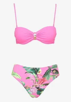 Fuksjowe Bikini Majtki Figi i Biustonosz z Metalicznymi Aplikacjami Natorea