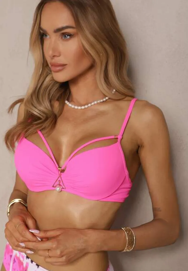 Fuksjowe Bikini Majtki Figi i Biustonosz Push-Up Ozdobiony Paskami Wiobella