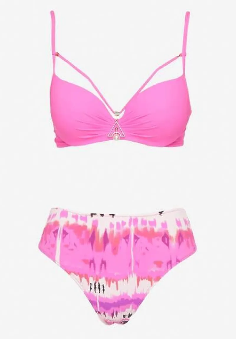 Fuksjowe Bikini Majtki Figi i Biustonosz Push-Up Ozdobiony Paskami Wiobella