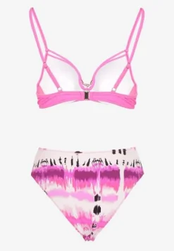 Fuksjowe Bikini Majtki Figi i Biustonosz Push-Up Ozdobiony Paskami Wiobella