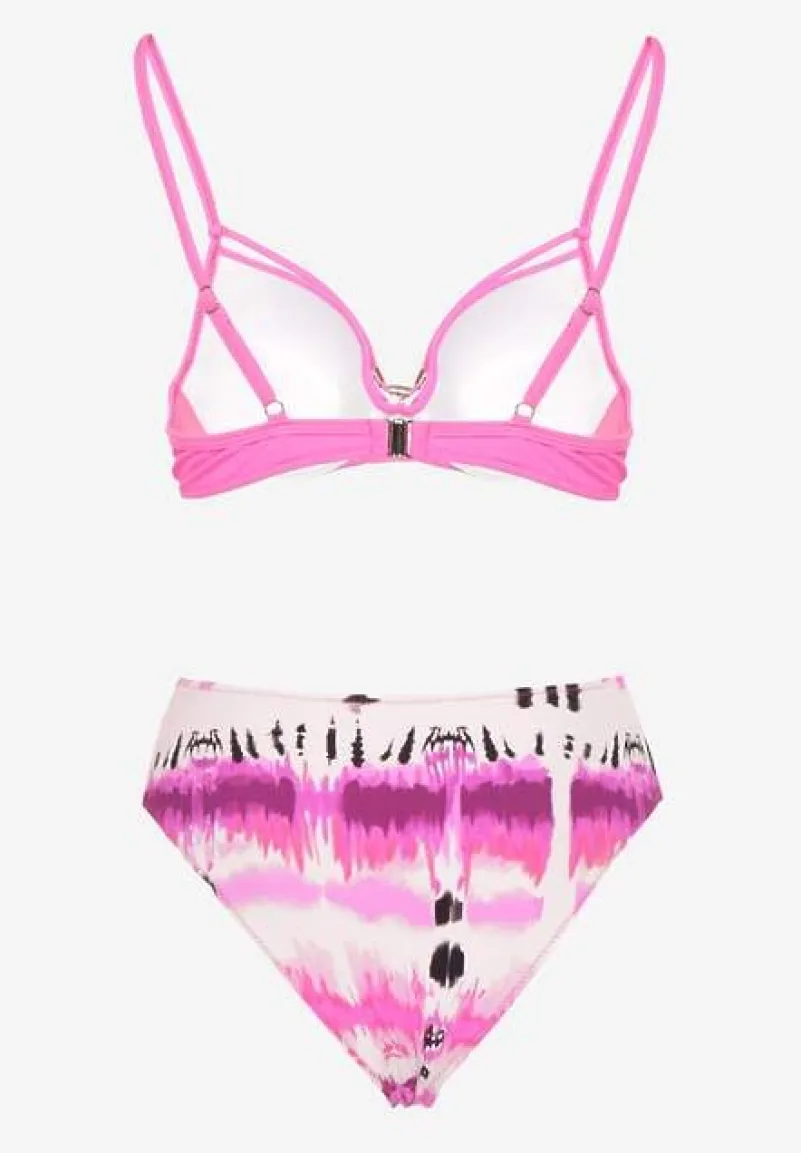 Fuksjowe Bikini Majtki Figi i Biustonosz Push-Up Ozdobiony Paskami Wiobella