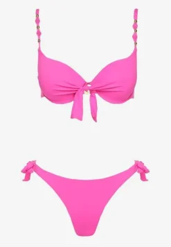Fuksjowe Bikini Majtki i Biustonosz z Wiązaniem Sadeenne