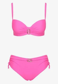 Fuksjowe Bikini Majtki Typu Figi i Biustonosz z Metalicznymi Ozdobami Kinasara