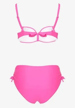 Fuksjowe Bikini Majtki Typu Figi i Biustonosz z Metalicznymi Ozdobami Kinasara