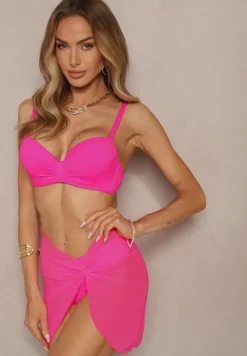 Fuksjowe Bikini Majtki Typu Figi Marszczony Biustonosz i Pareo Natovena