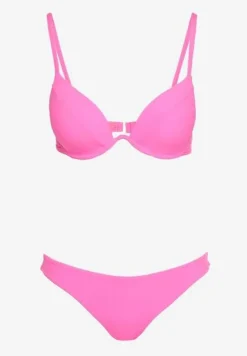 Fuksjowe Bikini Usztywniany Biustonosz z Zapięciem z Tyłu i Majtkami Figami Ermarie