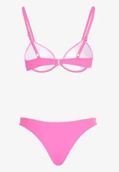Fuksjowe Bikini Usztywniany Biustonosz z Zapięciem z Tyłu i Majtkami Figami Ermarie