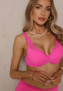 Fuksjowe Bikini z Siateczkowymi Zdobieniami Biustonosz i Majtki Typu Figi Linelissa