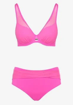 Fuksjowe Bikini z Siateczkowymi Zdobieniami Biustonosz i Majtki Typu Figi Linelissa
