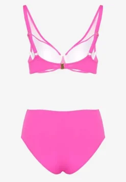 Fuksjowe Bikini z Siateczkowymi Zdobieniami Biustonosz i Majtki Typu Figi Linelissa