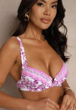 Fuksjowe Bikini Zdobione Ornamentalnym Printem Biustonosz i Figi Mirulea