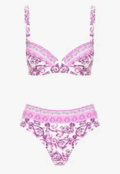 Fuksjowe Bikini Zdobione Ornamentalnym Printem Biustonosz i Figi Mirulea