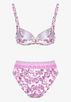 Fuksjowe Bikini Zdobione Ornamentalnym Printem Biustonosz i Figi Mirulea