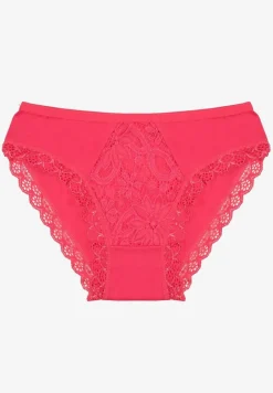 Fuksjowe Majtki Figi Ozdobione Wstawkami z Koronki Povia