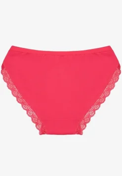 Fuksjowe Majtki Figi Ozdobione Wstawkami z Koronki Povia