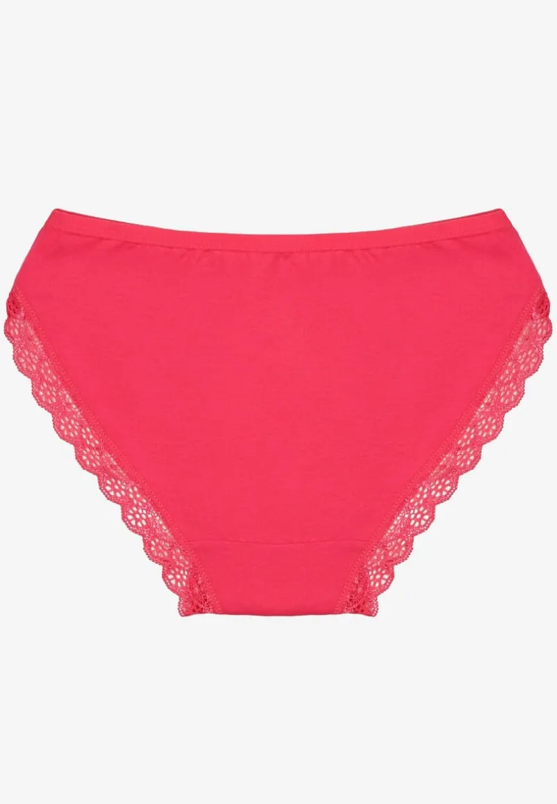 Fuksjowe Majtki Figi Ozdobione Wstawkami z Koronki Povia