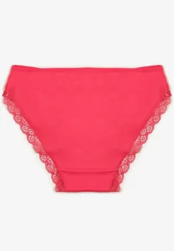 Fuksjowe Majtki Typu Figi z Bawełny Ozdobione Koronką Blikaria