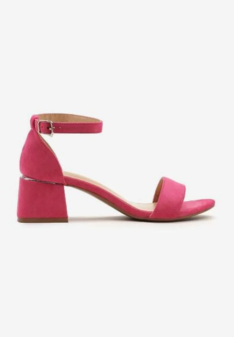 Fuksjowe Sandały na Słupku z Imitacji Skóry Zdobione Elementami o Metalicznym Wykończeniu Aloeli