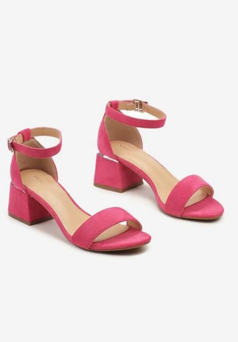 Fuksjowe Sandały na Słupku z Imitacji Skóry Zdobione Elementami o Metalicznym Wykończeniu Aloeli