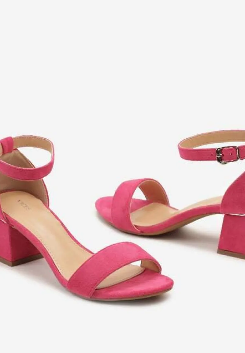 Fuksjowe Sandały na Słupku z Imitacji Skóry Zdobione Elementami o Metalicznym Wykończeniu Aloeli