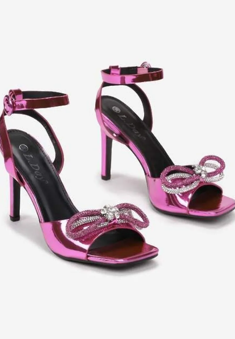 Fuksjowe Sandały na Szpilce z Kokardą i Cyrkoniami Nelya
