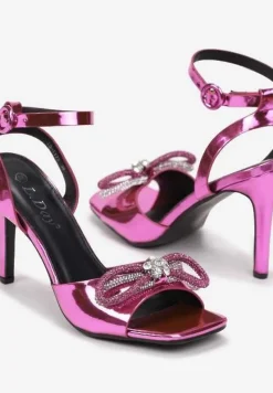 Fuksjowe Sandały na Szpilce z Kokardą i Cyrkoniami Nelya