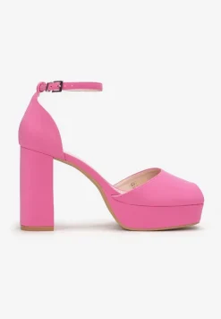 Fuksjowe Sandały Peep Toe Na Wysokim Słupku i Platformie Melanish