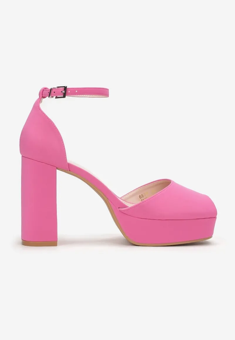 Fuksjowe Sandały Peep Toe Na Wysokim Słupku i Platformie Melanish