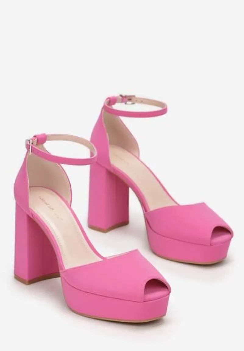Fuksjowe Sandały Peep Toe Na Wysokim Słupku i Platformie Melanish