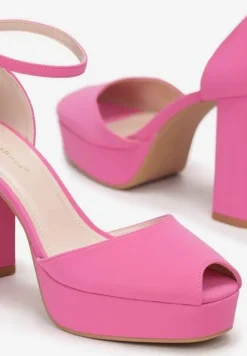 Fuksjowe Sandały Peep Toe Na Wysokim Słupku i Platformie Melanish