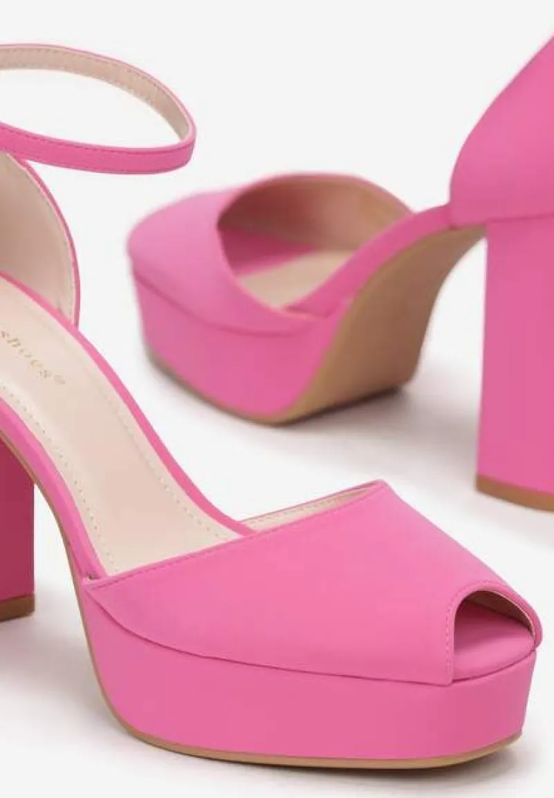 Fuksjowe Sandały Peep Toe Na Wysokim Słupku i Platformie Melanish