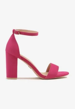 Fuksjowe Sandały Vices na Słupku z Wkładką ze Skóry Naturalnej Avelhira