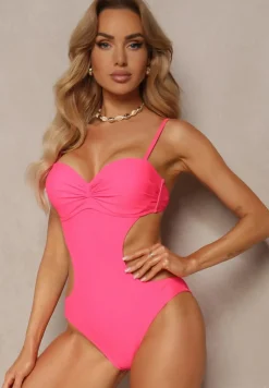 Fuksjowy Strój Kąpielowy Jednoczęściowy z Wycięciami w Talii i na Plecach Tovantia