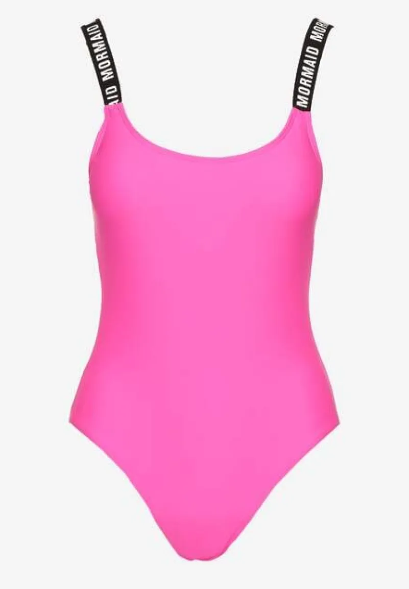 Fuksjowy Strój Kąpielowy z Usztywnianymi Miseczkami Ozdobiony Napisami Tenera