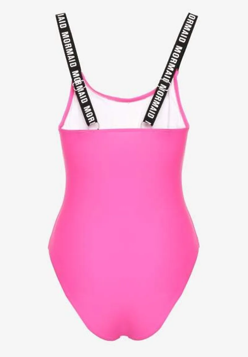 Fuksjowy Strój Kąpielowy z Usztywnianymi Miseczkami Ozdobiony Napisami Tenera