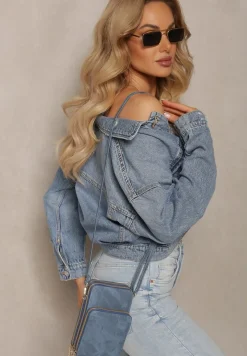 Granatowa Mała Torebka na Ramię z Trzema Komorami na Zamek Błyskawiczny Nulive