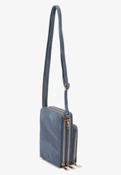 Granatowa Mała Torebka na Ramię z Trzema Komorami na Zamek Błyskawiczny Nulive