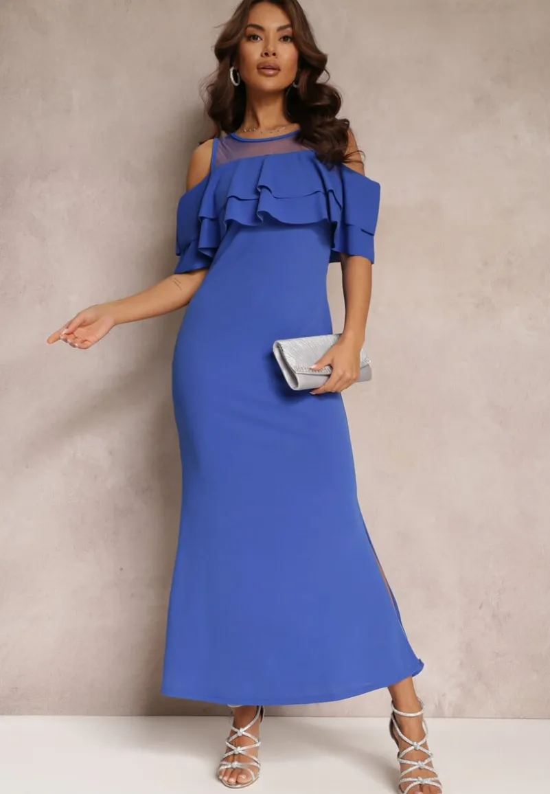 Granatowa Sukienka Taliowana z Falbanką Lariphelia